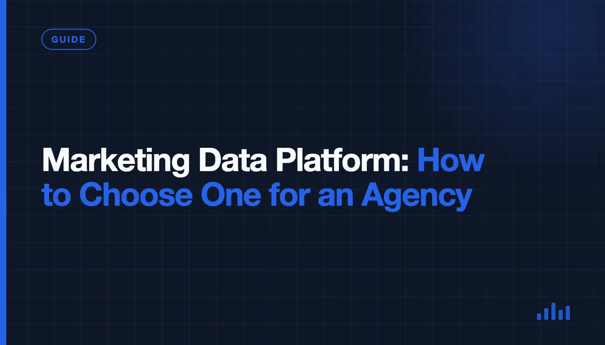 Diagram of agency data sources flowing through connectors into a warehouse and client dashboards